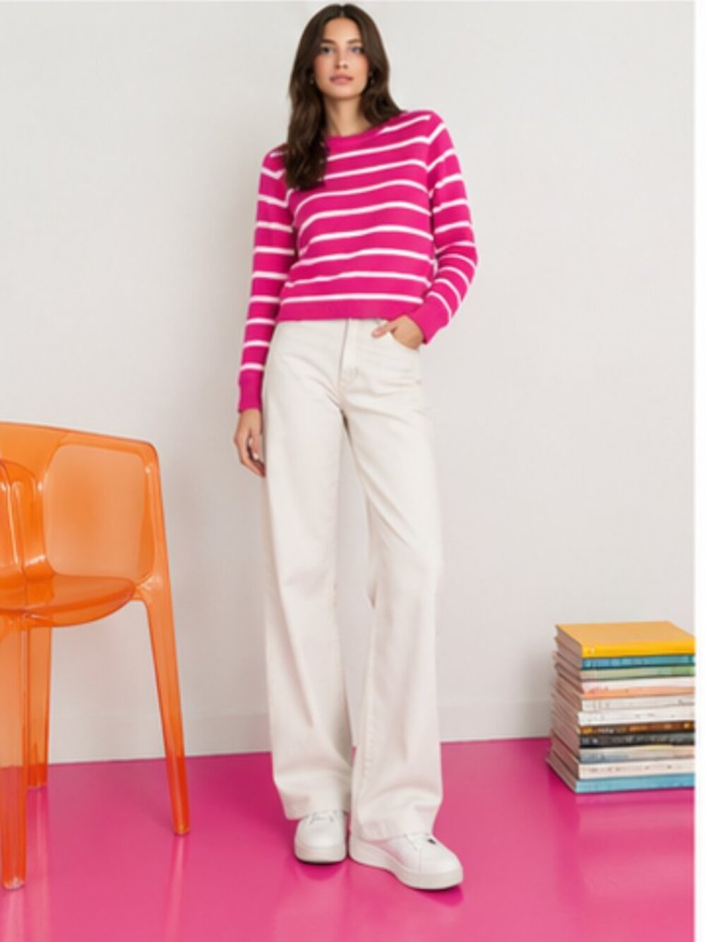 Raspberry Pink Thick Striped Sweater